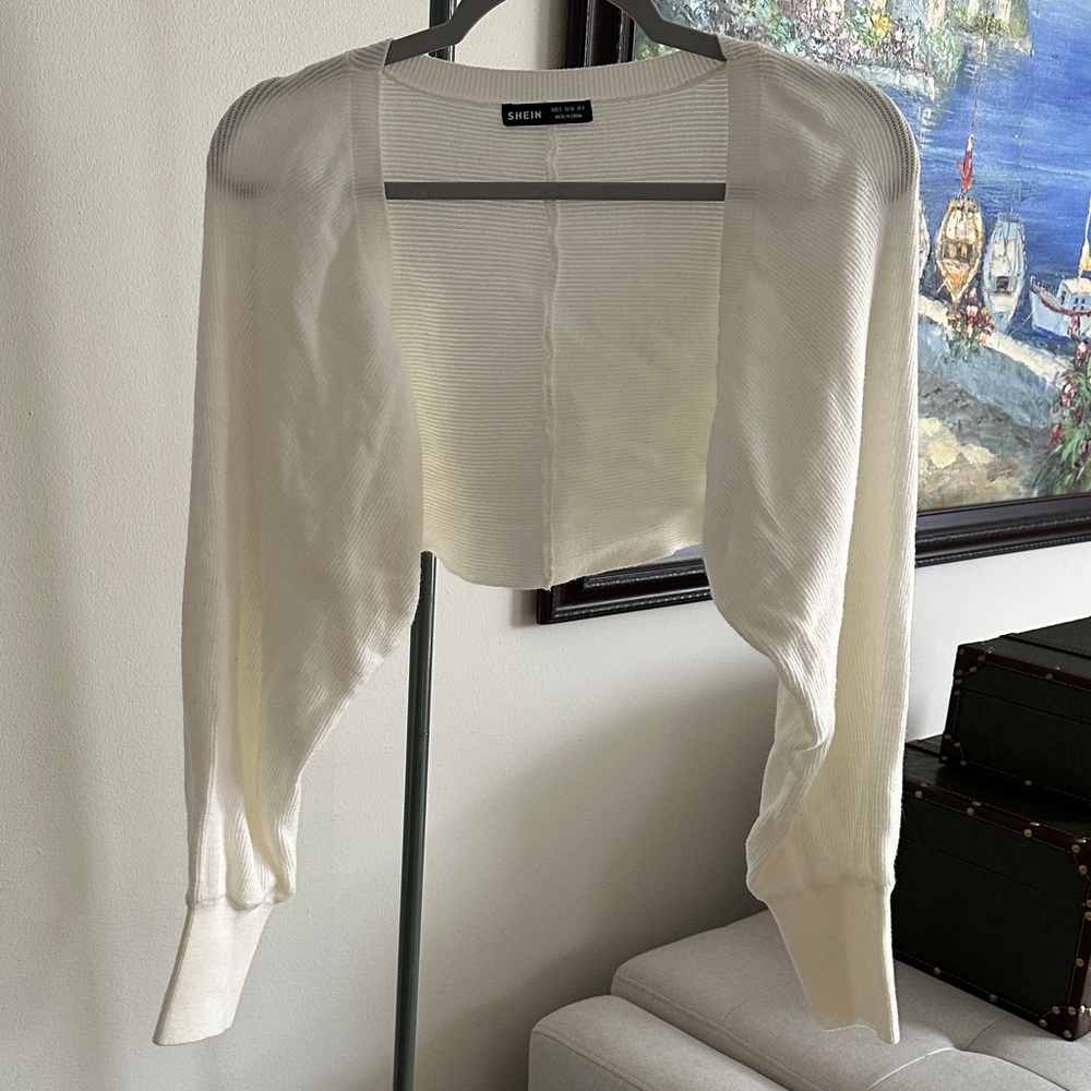 SHEIN Cream Cropped Open-Front Bolero Cardigan
